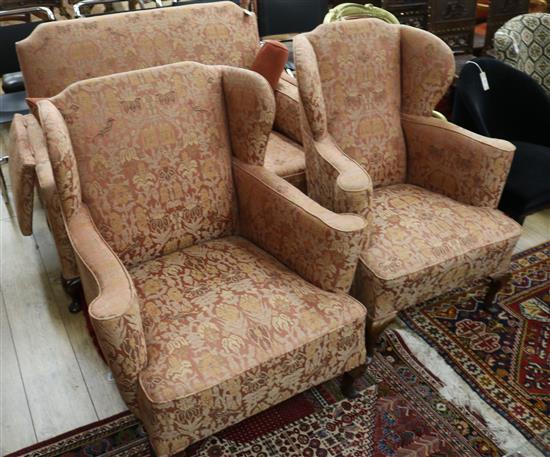 A tapestry upholstered three piece half Knole suite